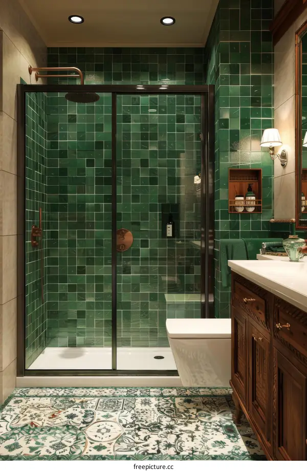 Charmingly Retro: Green Bathroom with Wooden Details