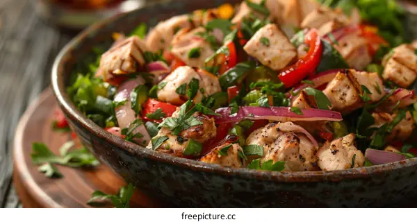 Grilled Chicken Salad with Fresh Vegetables and Herbs