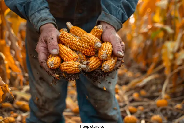 farmer holding a handful of corn