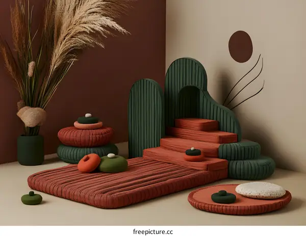 Abstract Green and Red Cushions Background