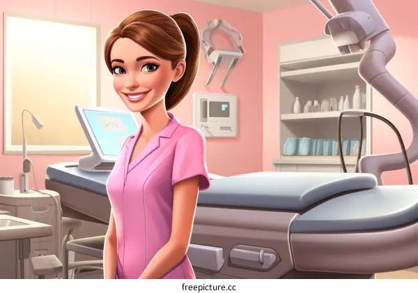 A Smiling Nurse in a Hospital Room