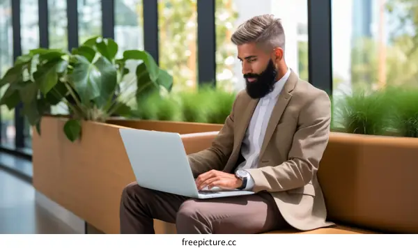 Young professional working on his laptop in a modern office space