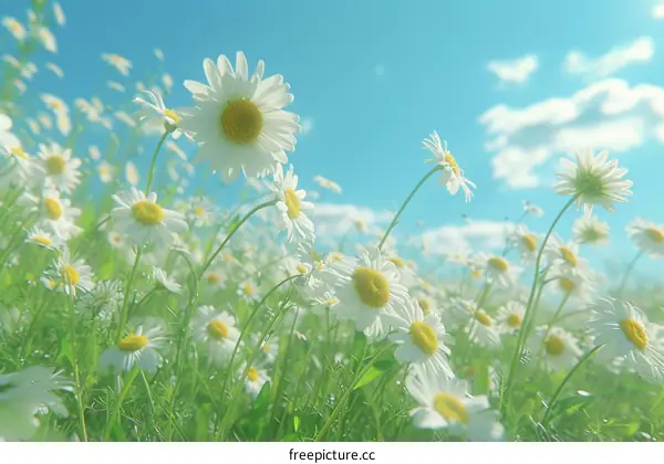 Sunny Meadow with Daisies and Blue Sky