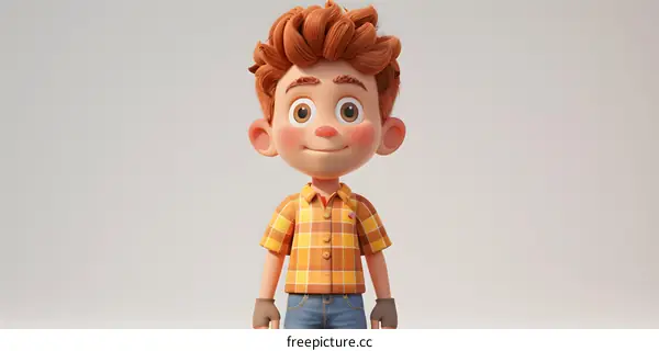 Smiling Cartoon Boy on a White Background