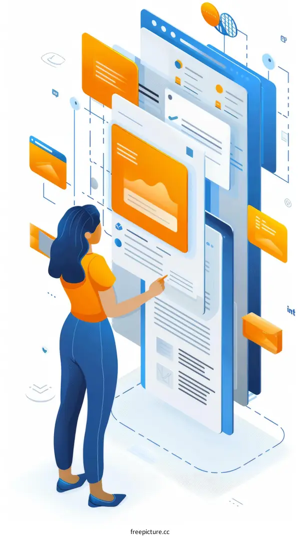 Businesswoman Analyzes Data on Digital Screen