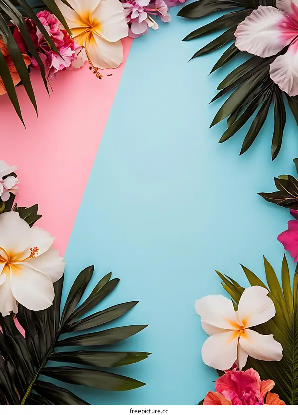 Tropical Floral Background with Pink and Blue Colors