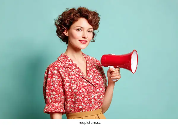 Woman with Megaphone in Retro Style