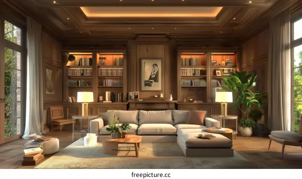 Modern Luxurious Library Interior
