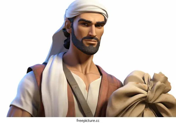 Illustration of a Man in a Brown Shirt and White Turban