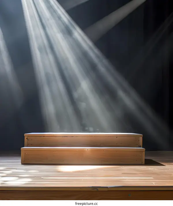 Light Beams on Stage With Wooden Steps
