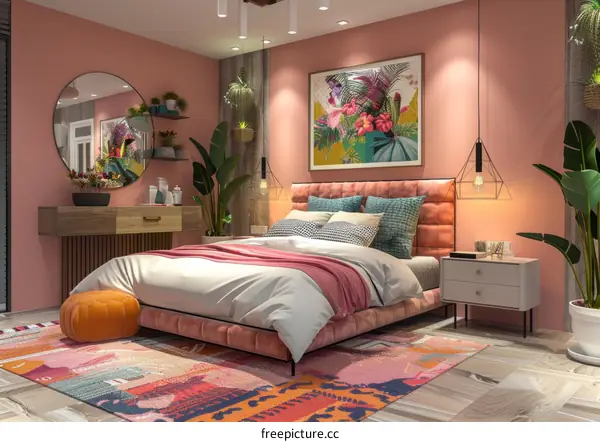 Bohemian Bedroom Interior Design Illustration