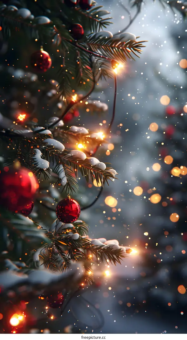 Christmas tree decorations are shinning