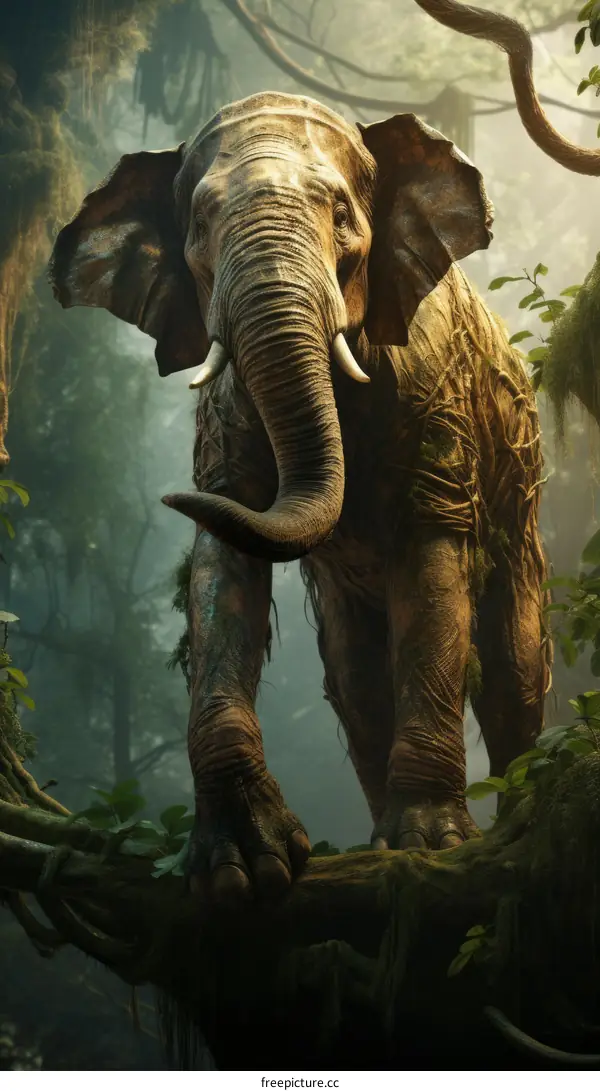 Elephant Walking in Lush Green Jungle