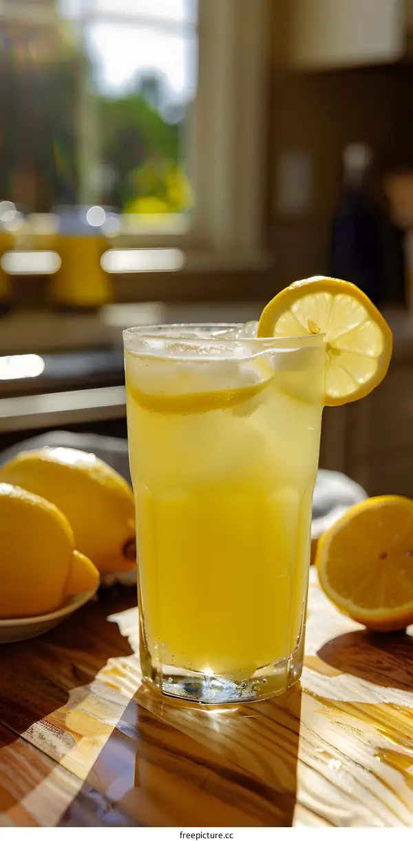 Refreshing Summer Lemonade with Ice in Glass