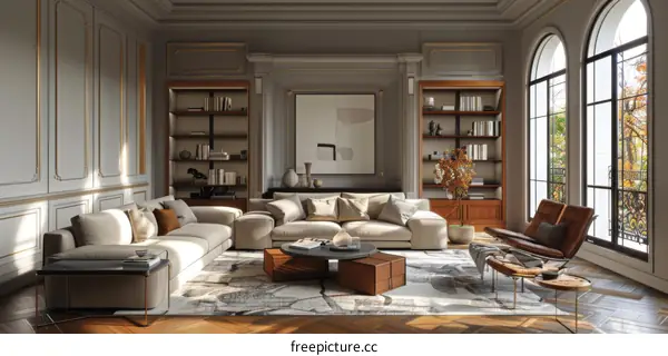 Spacious Modern Living Room with Floor-to-Ceiling Windows