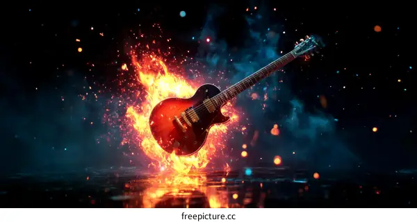 Electric Guitar Enveloped in Fiery Flames