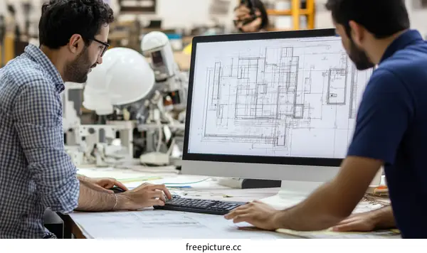 Two Engineers Working on Architectural Designs