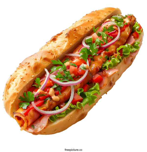 [Transparent Background PNG]Delicious chicken baguette sandwich