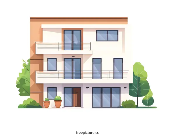 Modern House with Balcony Illustration