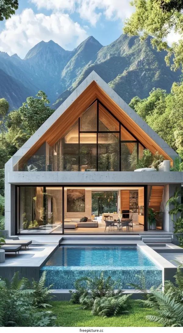 Modern House with Pool in a Mountainous Landscape