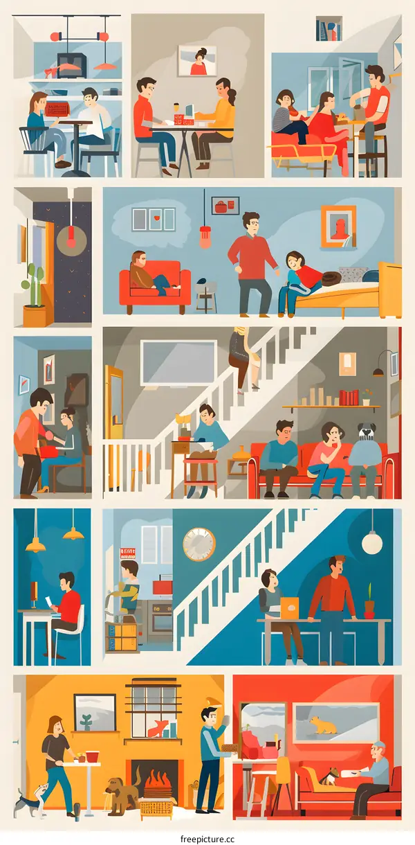Family Living In Modern House Illustration