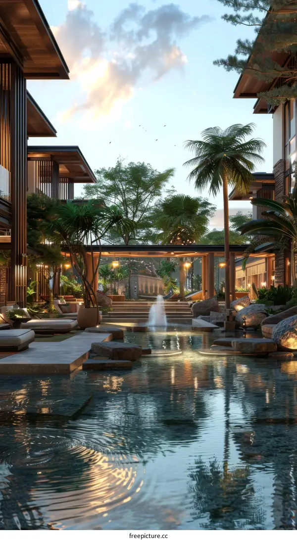 Tropical Courtyard Architectural Design Illustration