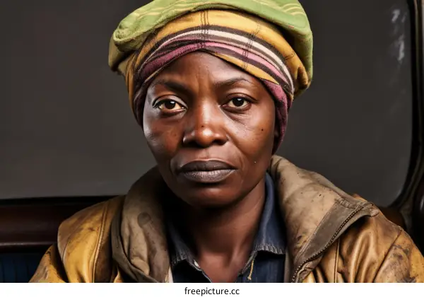 Portrait of a Black Woman Wearing a Colorful Head Wrap