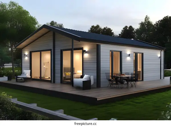 Modern House Design with a Deck and Lawn