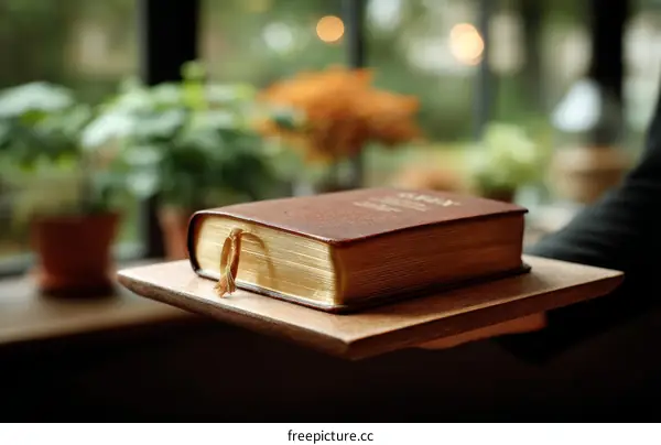 Elegant Wooden Tray with a Large Book