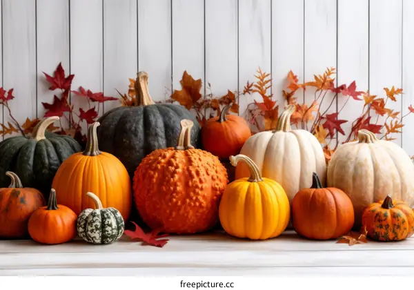 Various Colorful Pumpkins on a Porch