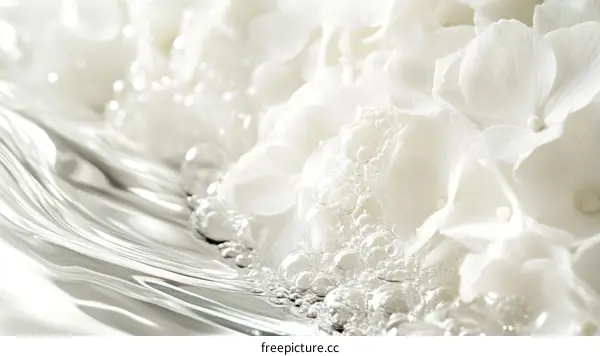 White Flowers and Bubbles in Water