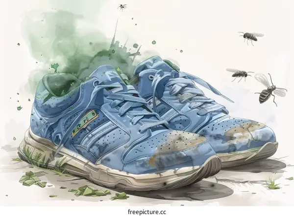 Disgusting Blue Sneakers Covered in Green Goo