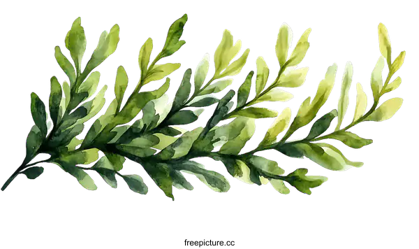 [Transparent Background PNG]Watercolor Illustration of Delicate Branch with Leaves