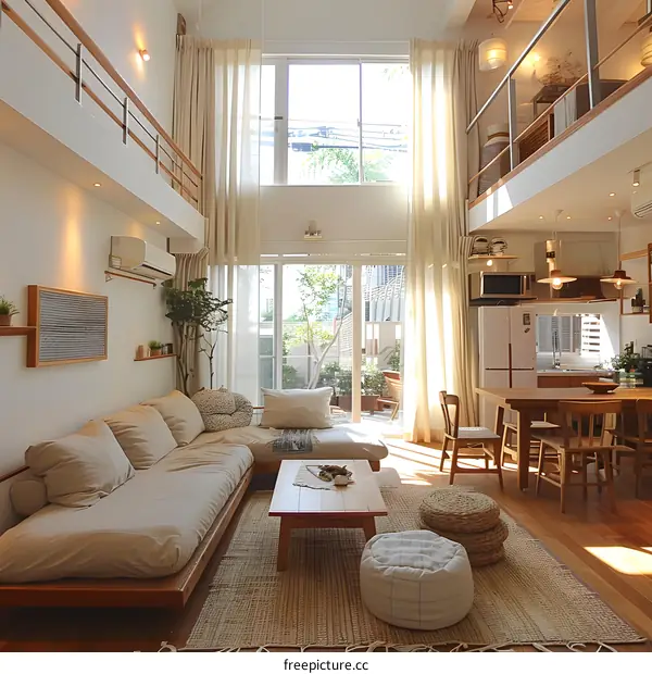 Modern open plan living room and kitchen