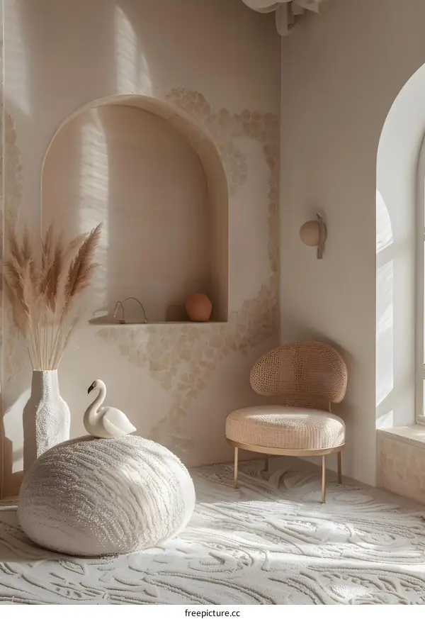 Modern Interior Design with White Swan Decoration