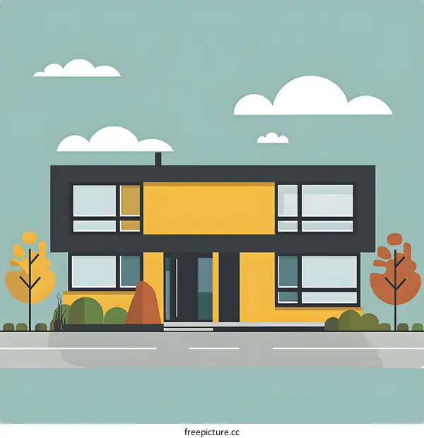 Modern House Illustration With Yellow Walls