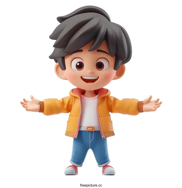 [Transparent Background PNG]3D Cartoon Boy with Open Arms