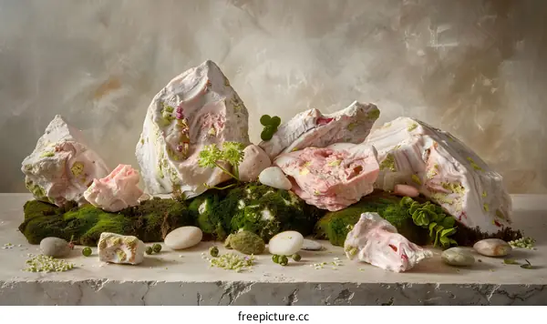 Pink and Green Stone Still Life with Moss