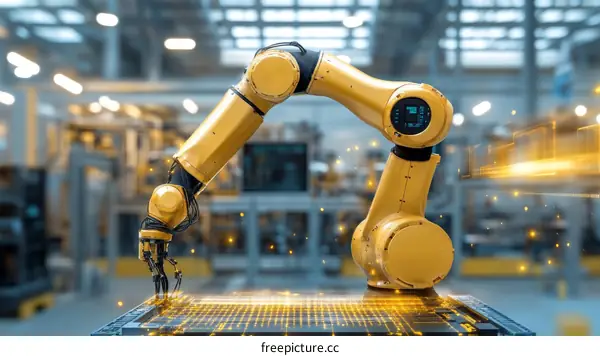 Industrial Robot Arm in a Modern Factory