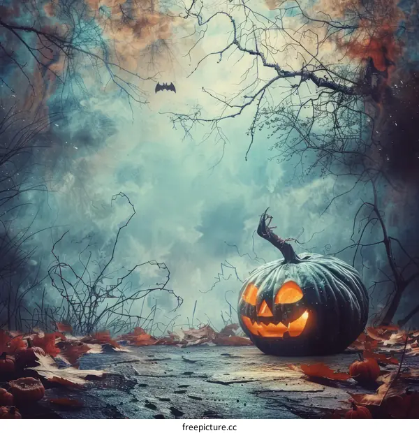Halloween Pumpkin in a Haunted Forest