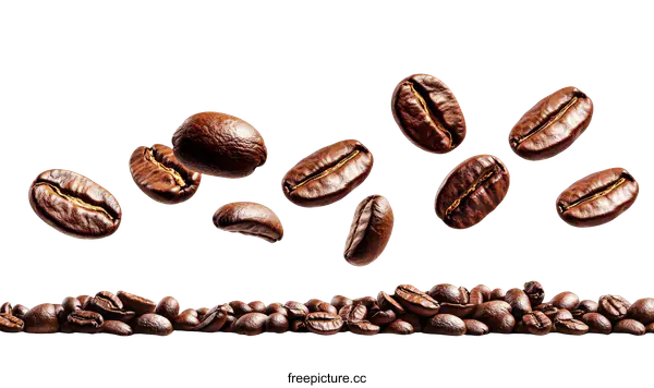 [Transparent Background PNG]Flying Coffee Beans Isolated on White Background