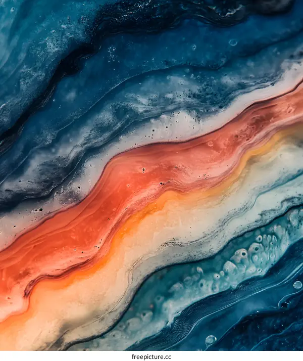 Abstract Liquid Art with Blue, Orange and Yellow Colors