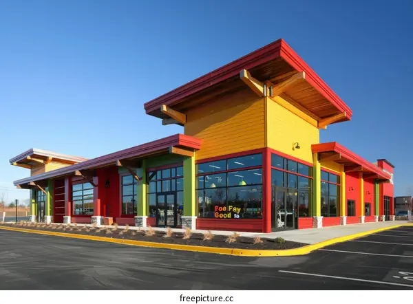 Colorful Commercial Building with Large Windows