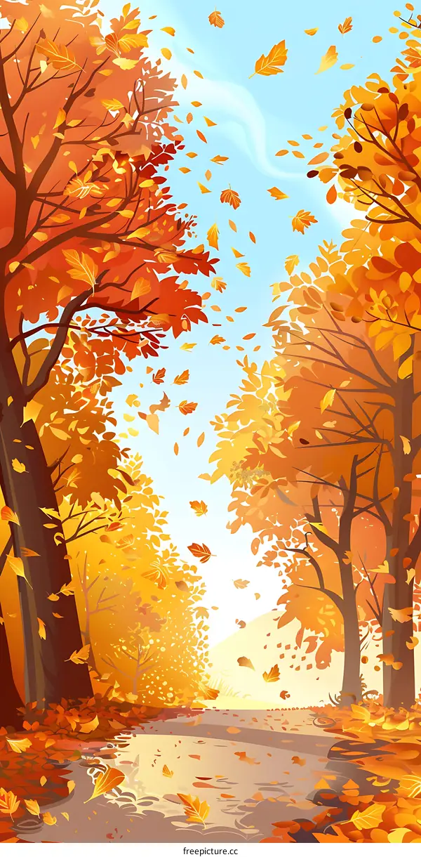 Autumn Leaves Falling From Trees In The Woods