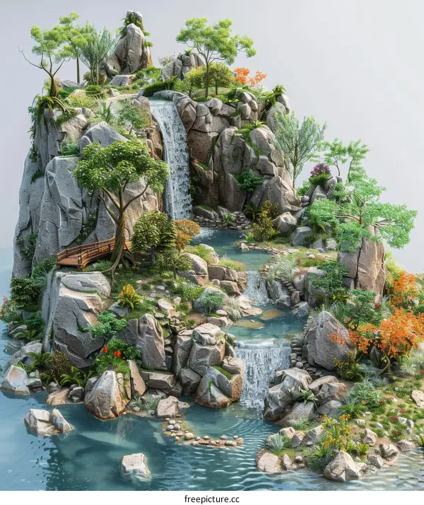 Fantasy Floating Island with Waterfalls and Trees