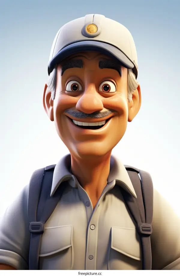 Happy smiling cartoon park ranger with mustache