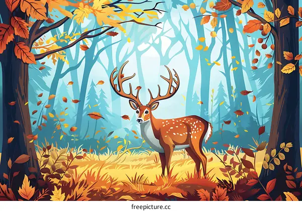 Autumn Forest With a Deer
