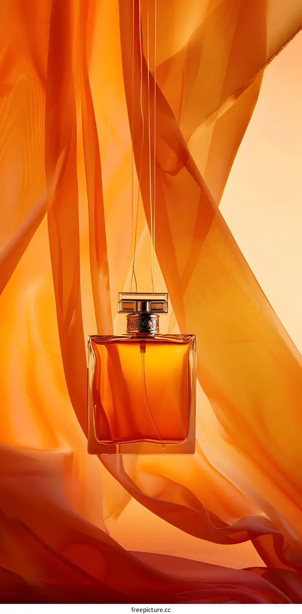 Perfume Bottle on Orange Fabric Background