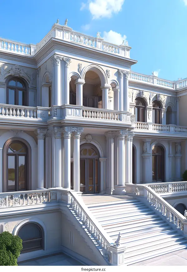 Classic European Style Mansion with White Marble Stairs