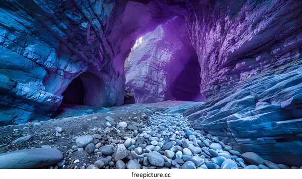 Purple Cave Interior with Rocks